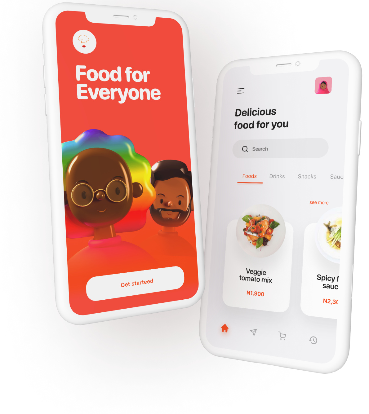 Two phones with the left one showcasing splash screen and the right one showcasing browse UI screen.